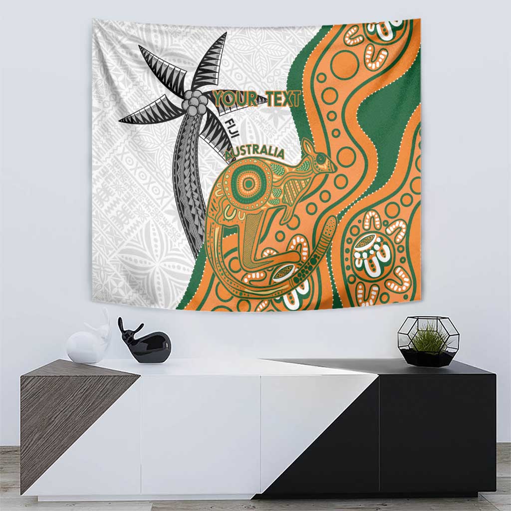 Custom Fiji And Australia Rugby Tapestry Fijian Palm Tree Mix Aussie Kangaroo - Vibe Hoodie Shop