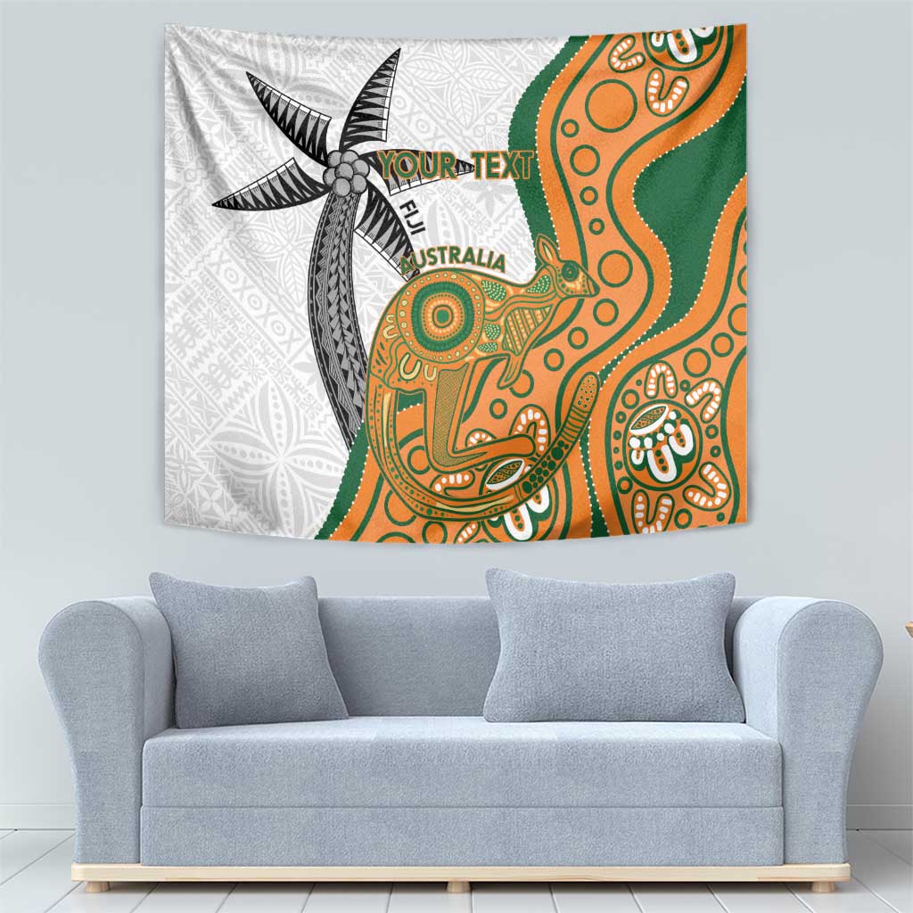 Custom Fiji And Australia Rugby Tapestry Fijian Palm Tree Mix Aussie Kangaroo - Vibe Hoodie Shop