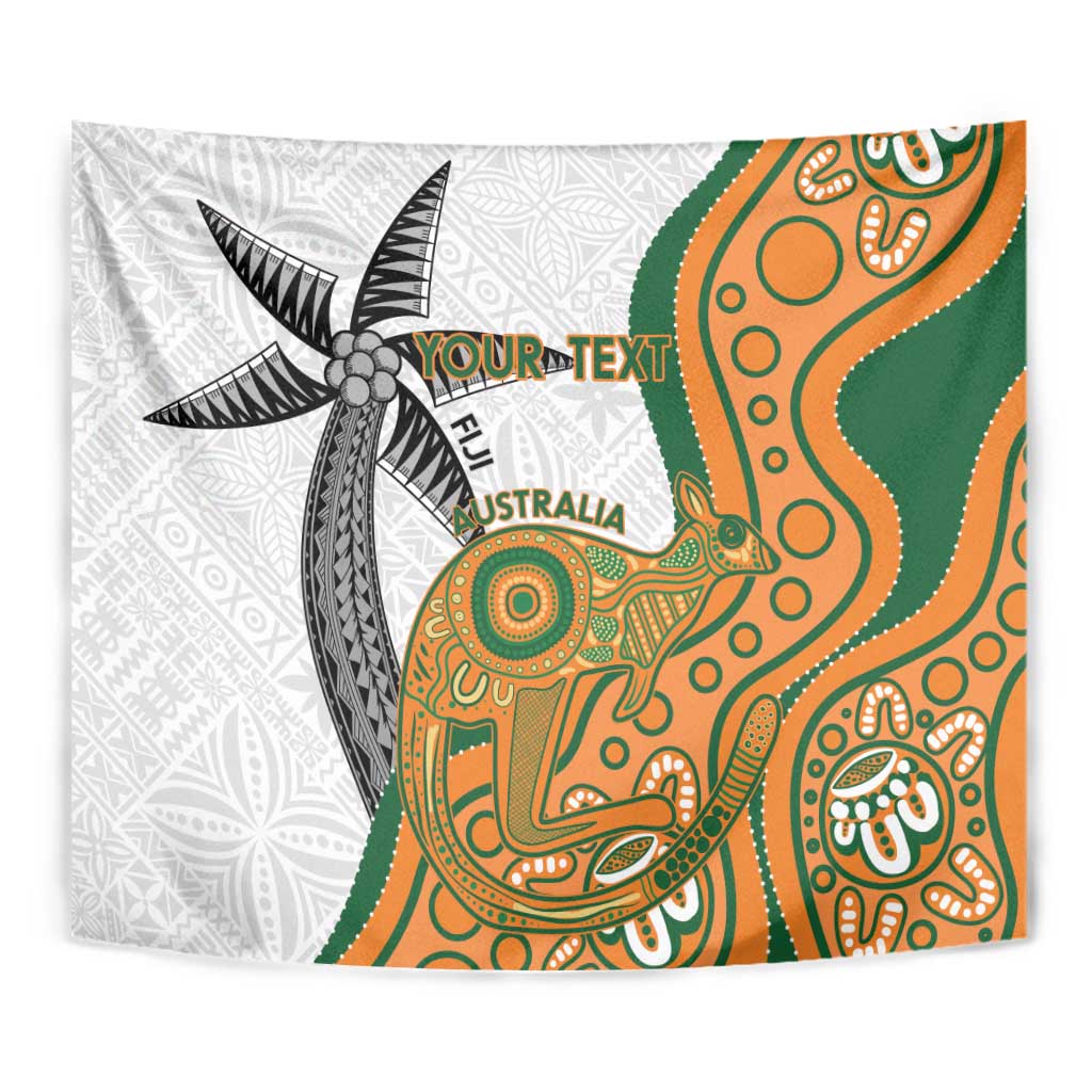 Custom Fiji And Australia Rugby Tapestry Fijian Palm Tree Mix Aussie Kangaroo - Vibe Hoodie Shop