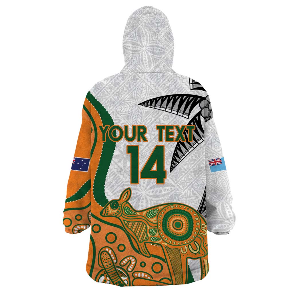 Custom Fiji And Australia Rugby Wearable Blanket Hoodie Fijian Palm Tree Mix Aussie Kangaroo - Vibe Hoodie Shop