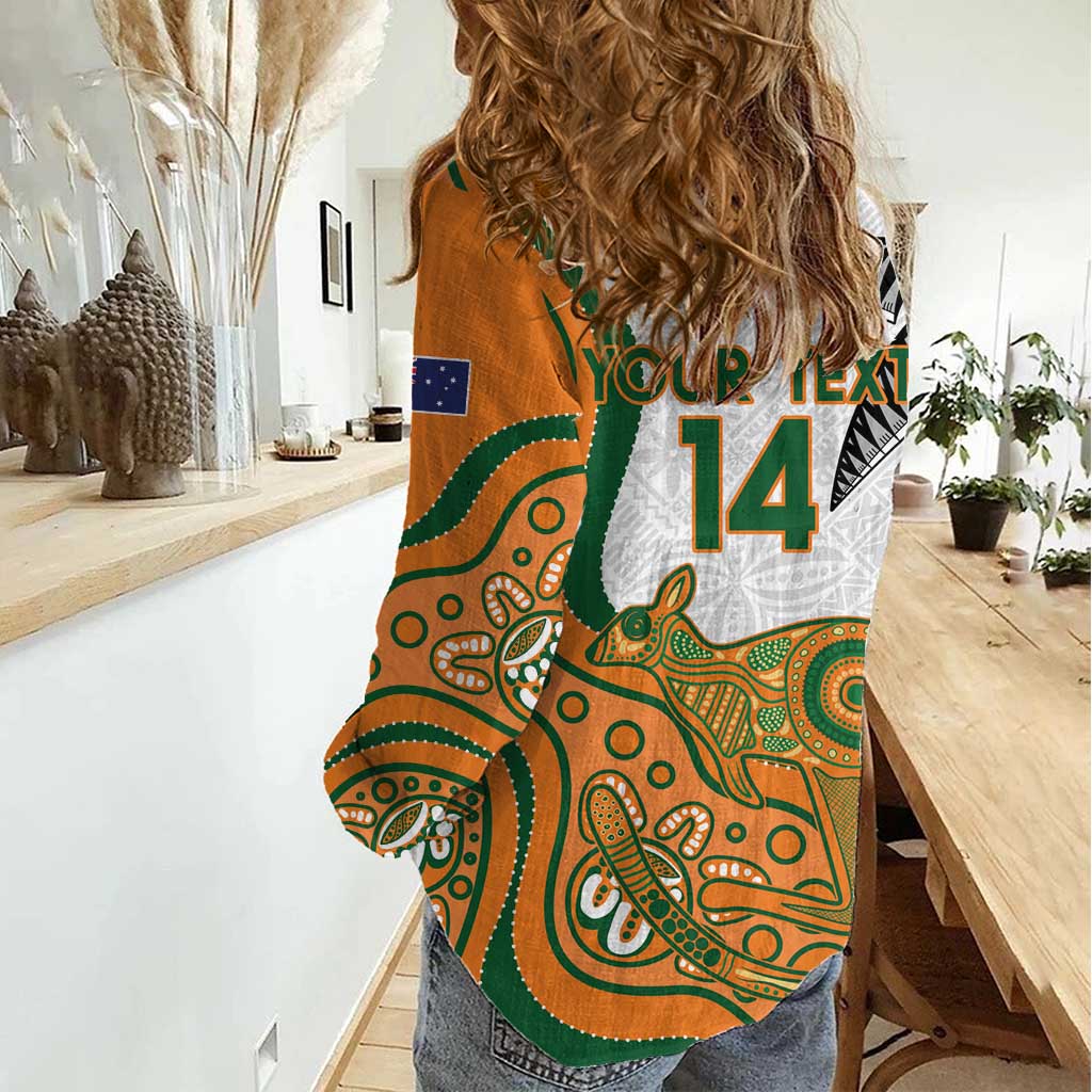 Custom Fiji And Australia Rugby Women Casual Shirt Fijian Palm Tree Mix Aussie Kangaroo - Vibe Hoodie Shop