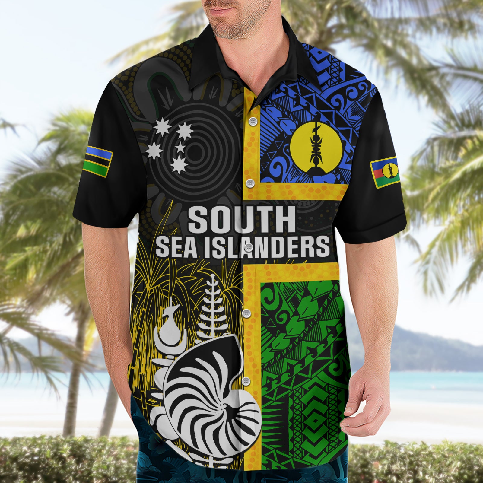 Personalised South Sea Islanders Hawaiian Shirt Kanakas With New Caledonia Coat Of Arms - Vibe Hoodie Shop