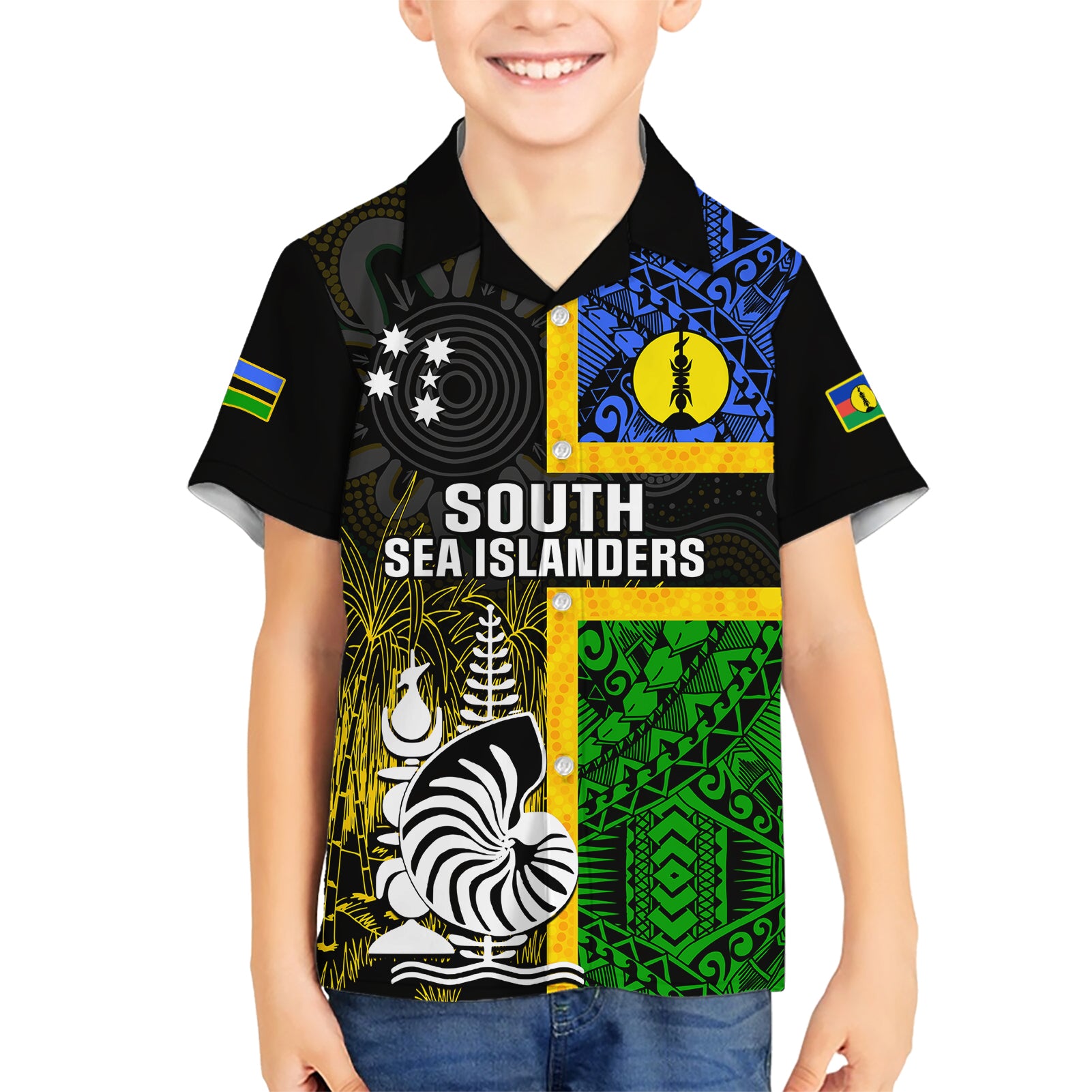 Personalised South Sea Islanders Hawaiian Shirt Kanakas With New Caledonia Coat Of Arms - Vibe Hoodie Shop