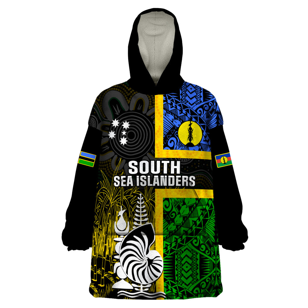 Personalised South Sea Islanders Wearable Blanket Hoodie Kanakas With New Caledonia Coat Of Arms - Vibe Hoodie Shop