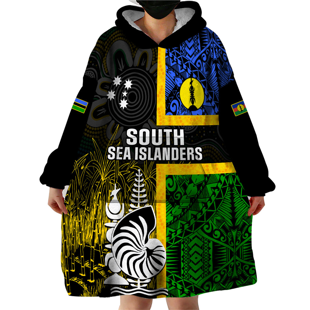 Personalised South Sea Islanders Wearable Blanket Hoodie Kanakas With New Caledonia Coat Of Arms - Vibe Hoodie Shop