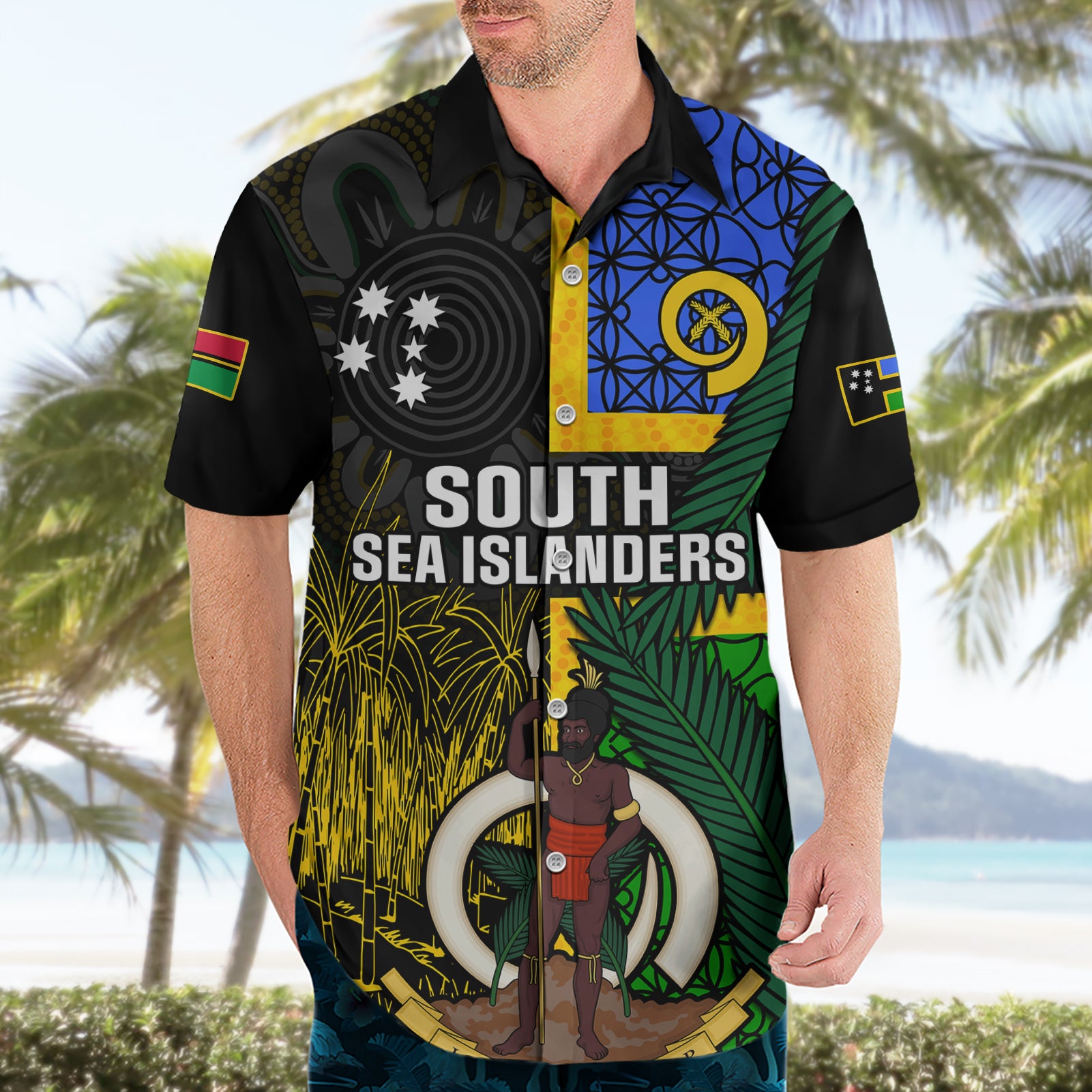 Personalised South Sea Islanders Hawaiian Shirt Kanakas With Vanuatu Coat Of Arms - Vibe Hoodie Shop