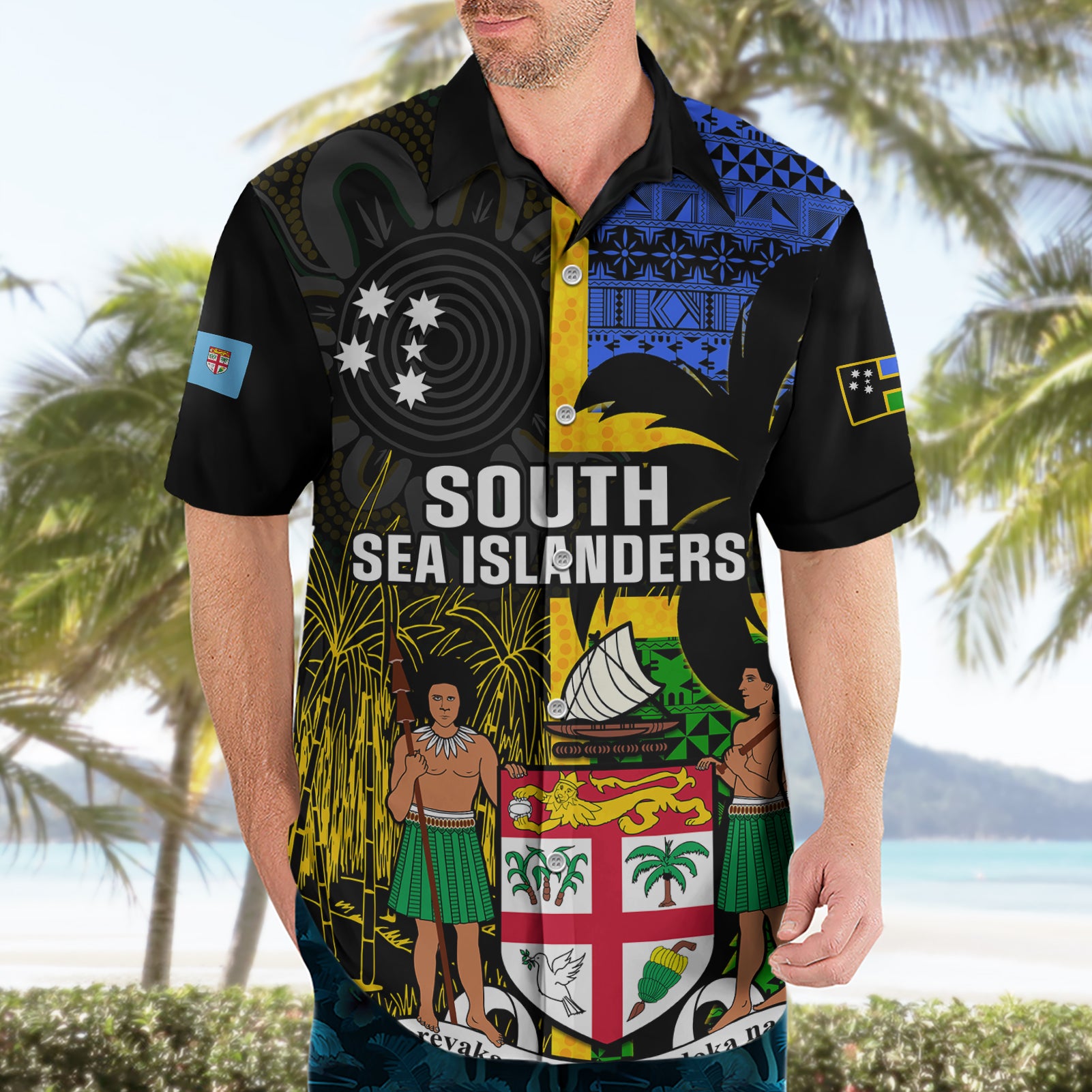 Personalised South Sea Islanders Hawaiian Shirt Kanakas With Fiji Coat Of Arms - Vibe Hoodie Shop