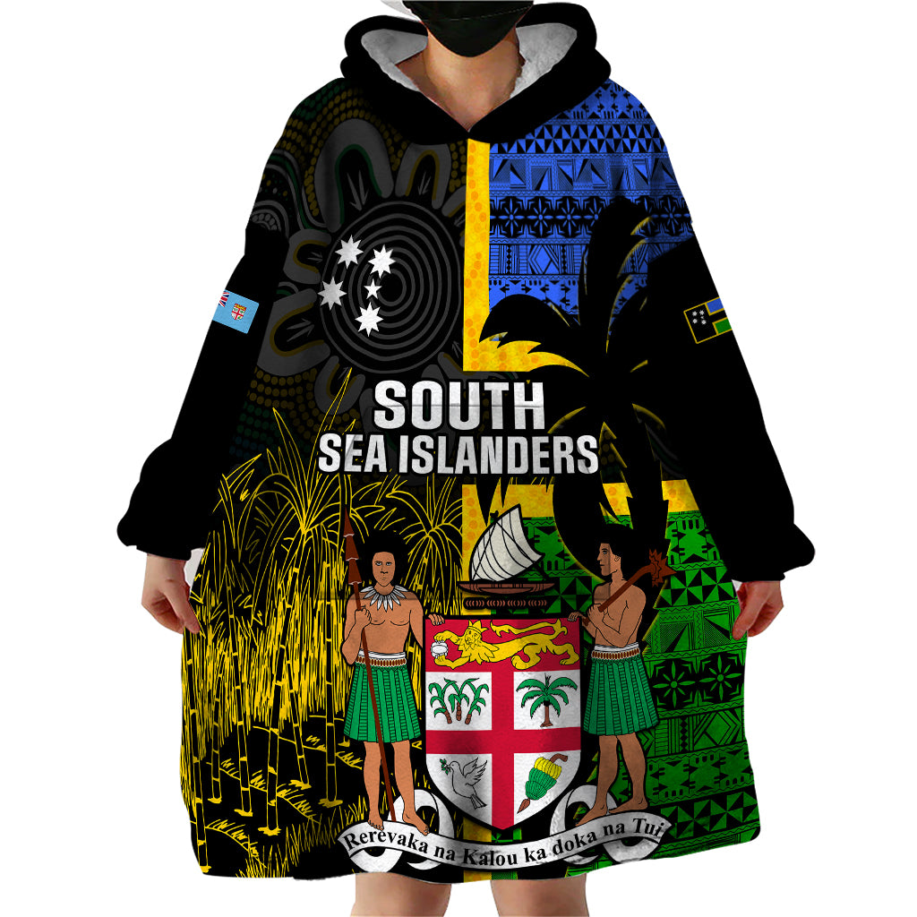 Personalised South Sea Islanders Wearable Blanket Hoodie Kanakas With Fiji Coat Of Arms - Vibe Hoodie Shop