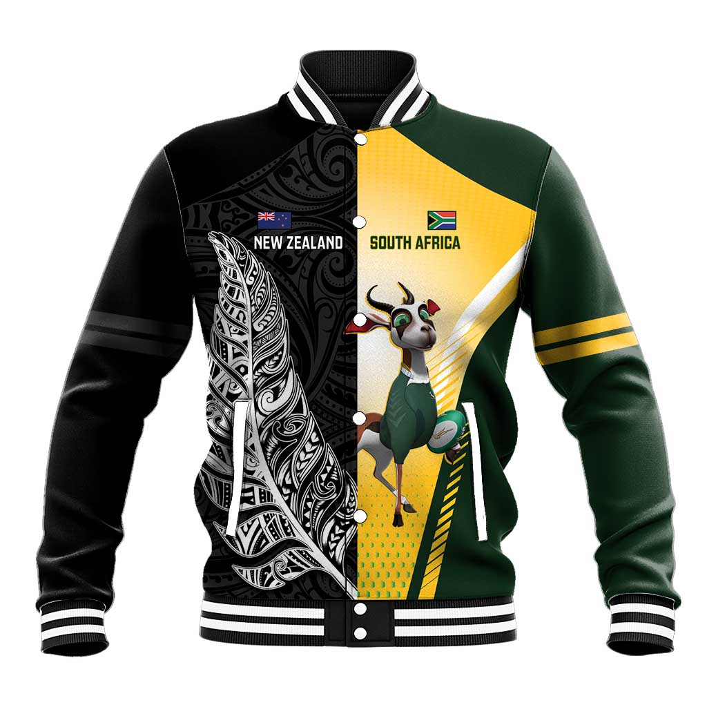 New Zealand and South Africa Rugby Custom Baseball Jacket Maori Silver Fern Springbok Together - Vibe Hoodie