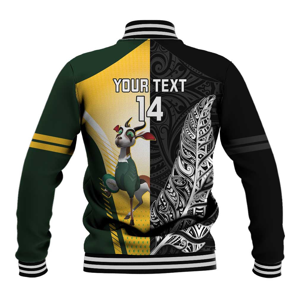 New Zealand and South Africa Rugby Custom Baseball Jacket Maori Silver Fern Springbok Together - Vibe Hoodie
