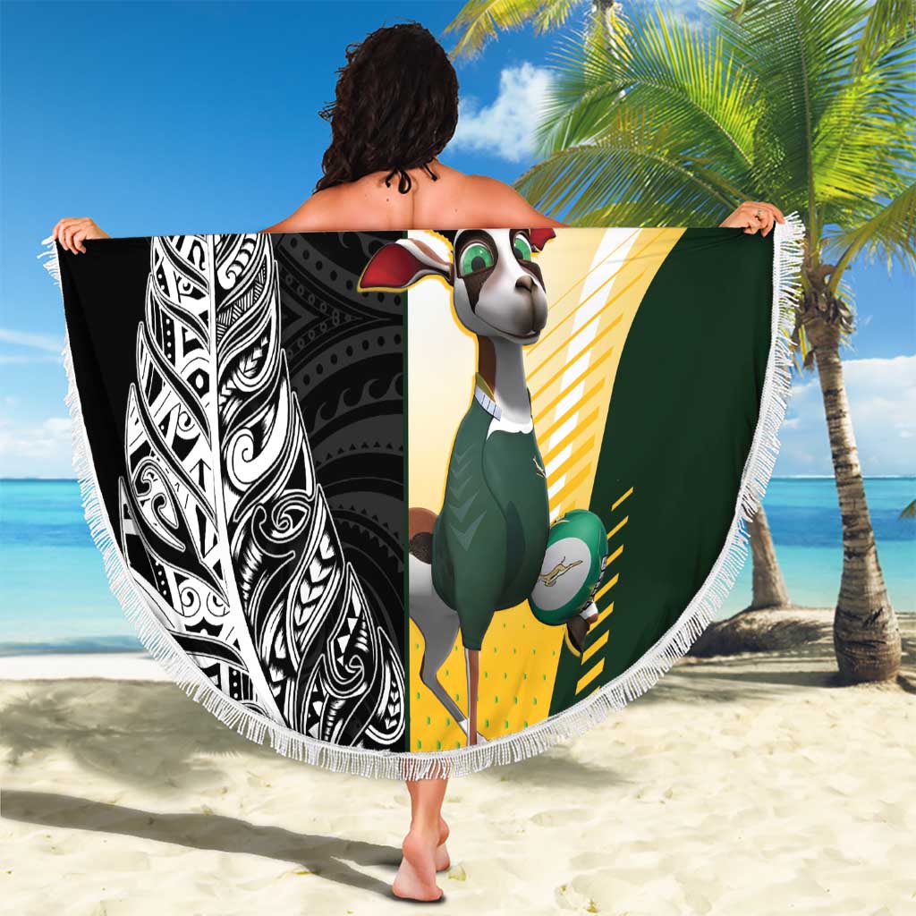 New Zealand and South Africa Rugby Custom Beach Blanket Maori Silver Fern Springbok Together - Vibe Hoodie