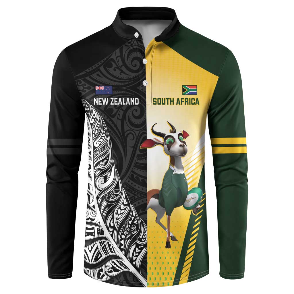 New Zealand and South Africa Rugby Custom Button Sweatshirt Maori Silver Fern Springbok Together - Vibe Hoodie