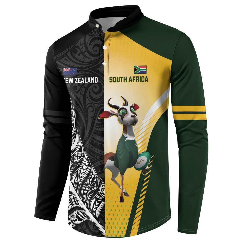 New Zealand and South Africa Rugby Custom Button Sweatshirt Maori Silver Fern Springbok Together - Vibe Hoodie