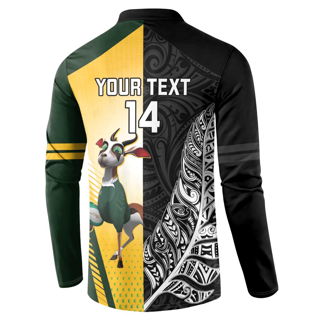 New Zealand and South Africa Rugby Custom Button Sweatshirt Maori Silver Fern Springbok Together - Vibe Hoodie