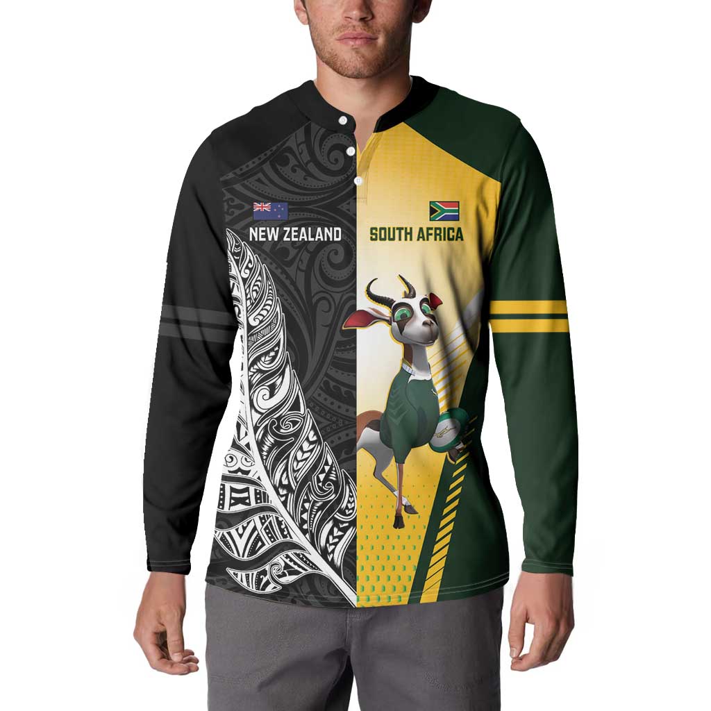 New Zealand and South Africa Rugby Custom Button Sweatshirt Maori Silver Fern Springbok Together - Vibe Hoodie