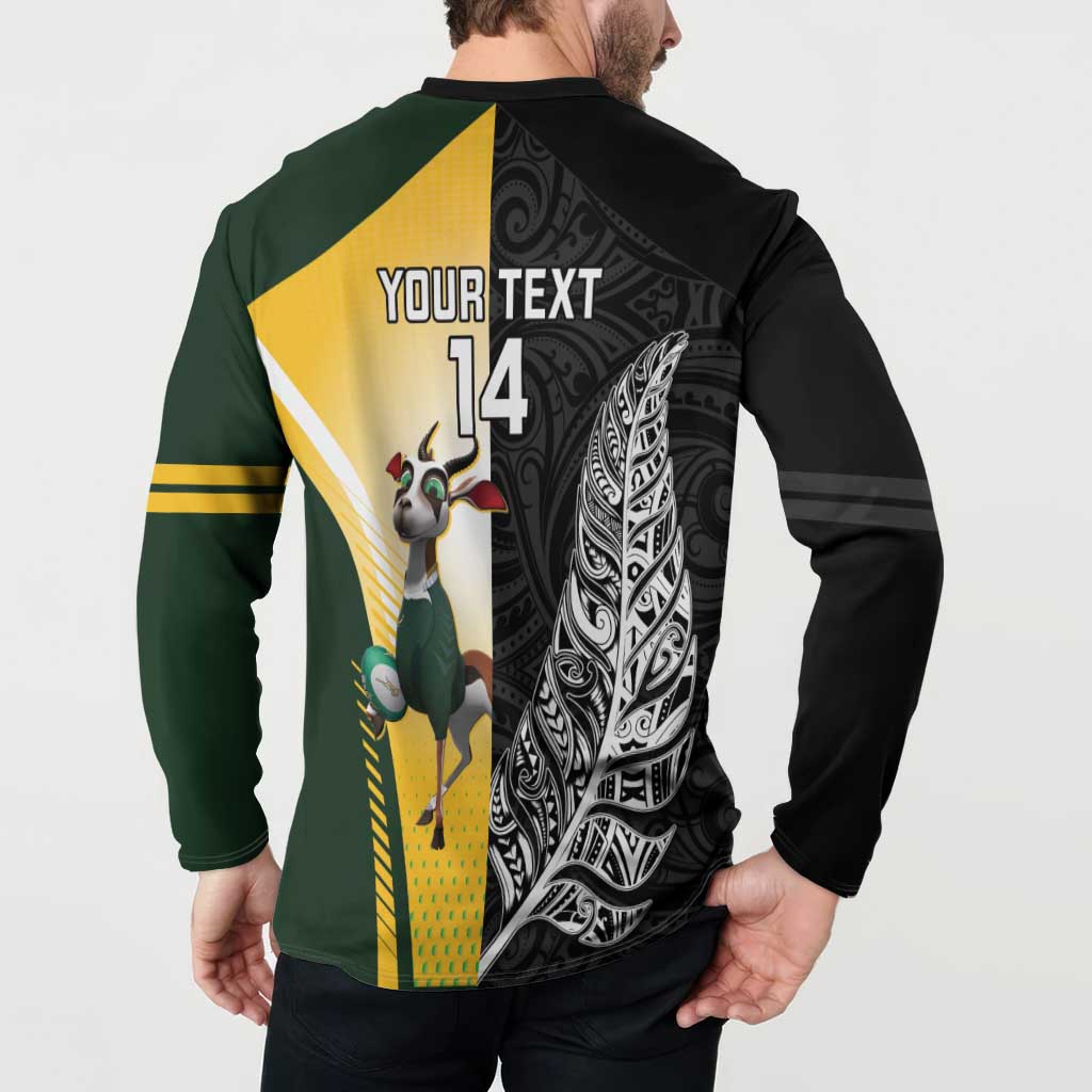 New Zealand and South Africa Rugby Custom Button Sweatshirt Maori Silver Fern Springbok Together - Vibe Hoodie