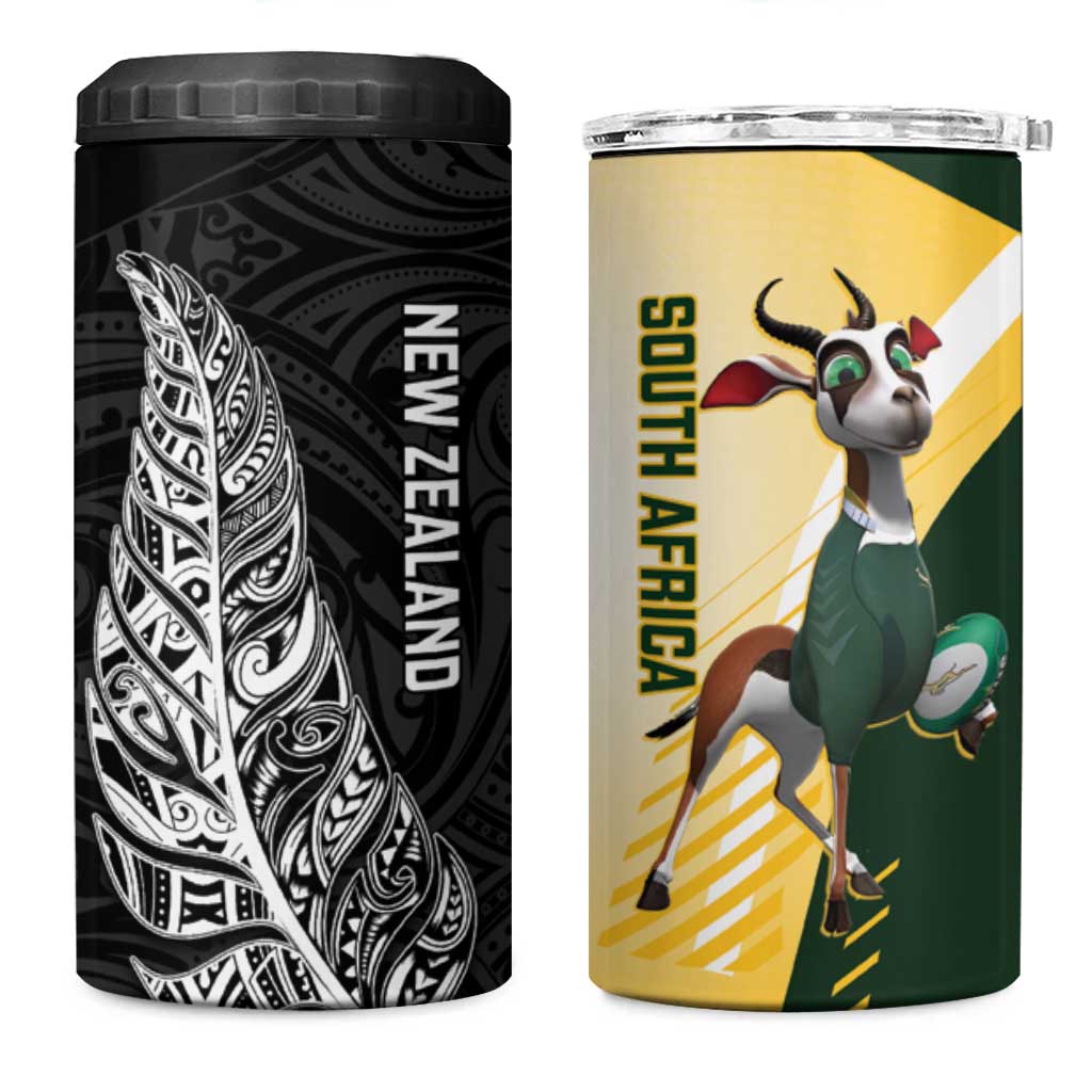 New Zealand and South Africa Rugby 4 in 1 Can Cooler Tumbler Maori Silver Fern Springbok Together - Vibe Hoodie