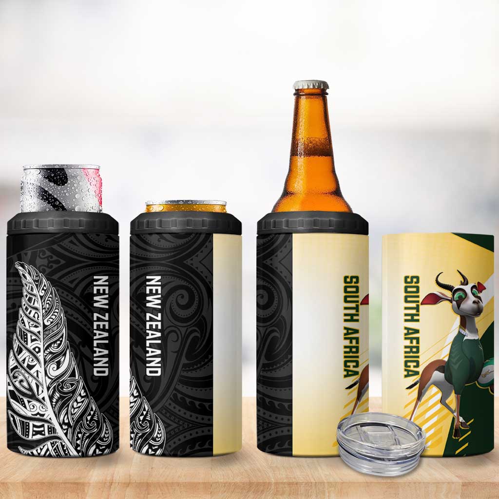 New Zealand and South Africa Rugby 4 in 1 Can Cooler Tumbler Maori Silver Fern Springbok Together - Vibe Hoodie