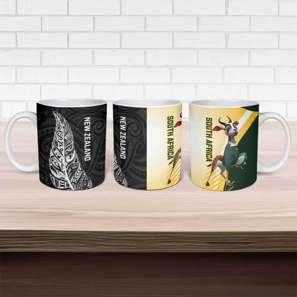 New Zealand and South Africa Rugby Ceramic Mug Maori Silver Fern Springbok Together - Vibe Hoodie