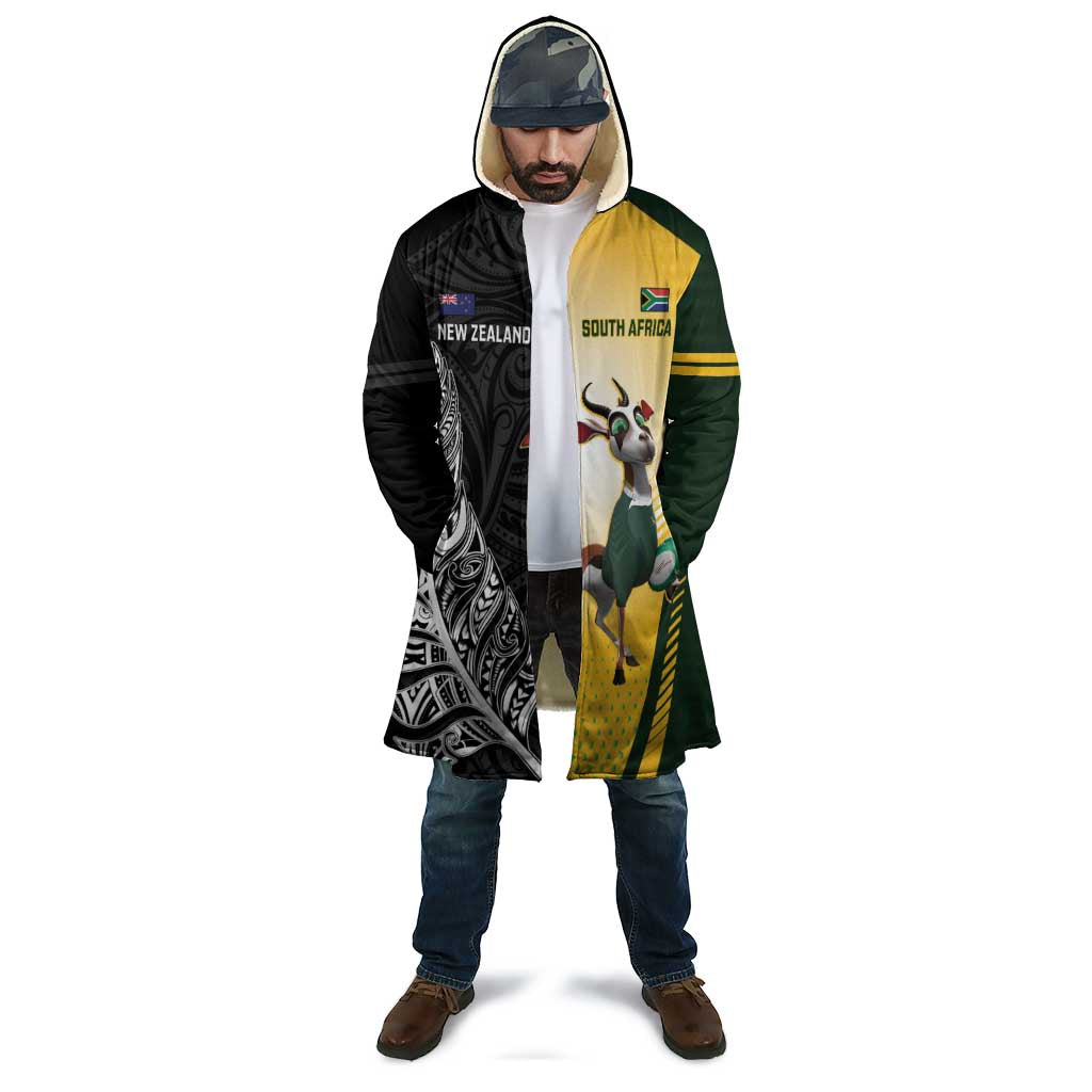 New Zealand and South Africa Rugby Custom Cloak Maori Silver Fern Springbok Together - Vibe Hoodie