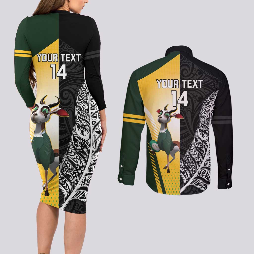 New Zealand and South Africa Rugby Custom Couples Matching Long Sleeve Bodycon Dress and Long Sleeve Button Shirt Maori Silver Fern Springbok Together - Vibe Hoodie