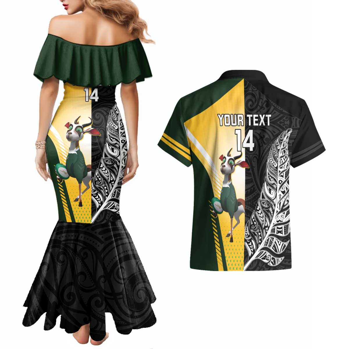 New Zealand and South Africa Rugby Custom Couples Matching Mermaid Dress and Hawaiian Shirt Maori Silver Fern Springbok Together - Vibe Hoodie