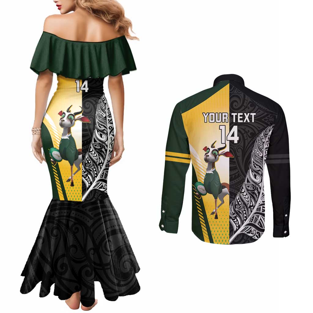 New Zealand and South Africa Rugby Custom Couples Matching Mermaid Dress and Long Sleeve Button Shirt Maori Silver Fern Springbok Together - Vibe Hoodie