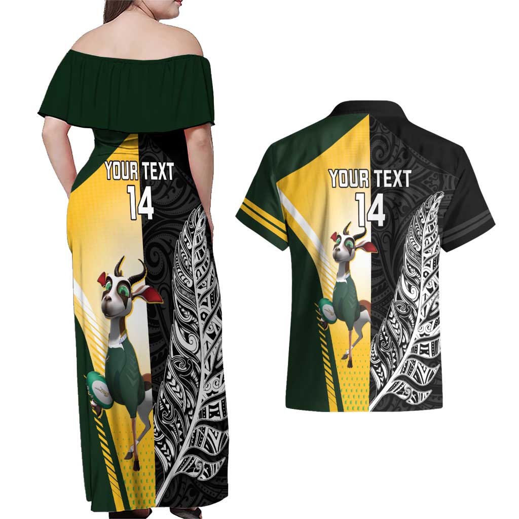 New Zealand and South Africa Rugby Custom Couples Matching Off Shoulder Maxi Dress and Hawaiian Shirt Maori Silver Fern Springbok Together - Vibe Hoodie