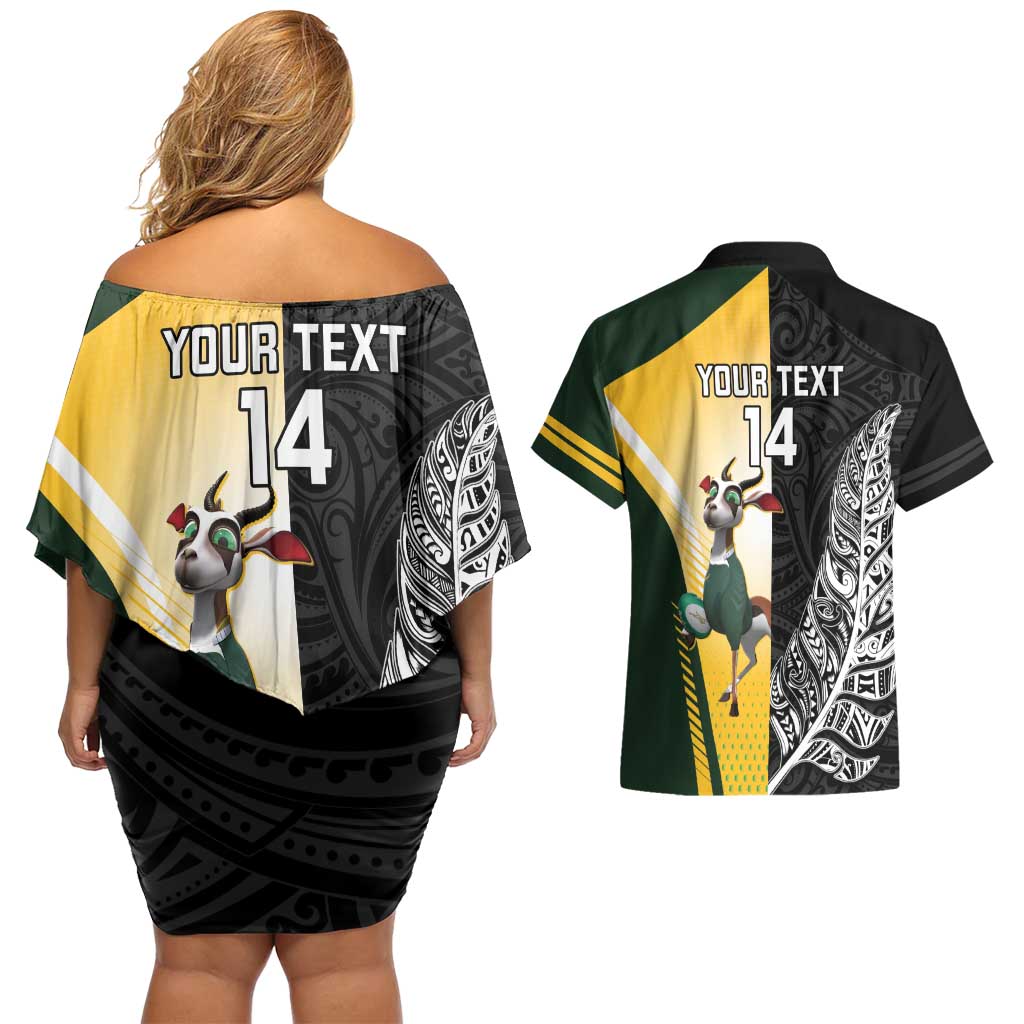 New Zealand and South Africa Rugby Custom Couples Matching Off Shoulder Short Dress and Hawaiian Shirt Maori Silver Fern Springbok Together - Vibe Hoodie