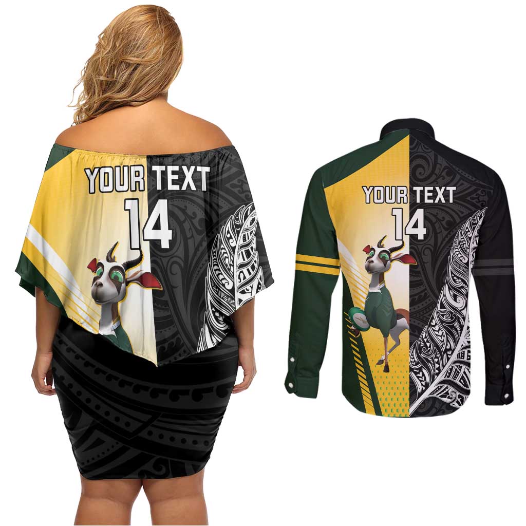 New Zealand and South Africa Rugby Custom Couples Matching Off Shoulder Short Dress and Long Sleeve Button Shirt Maori Silver Fern Springbok Together - Vibe Hoodie