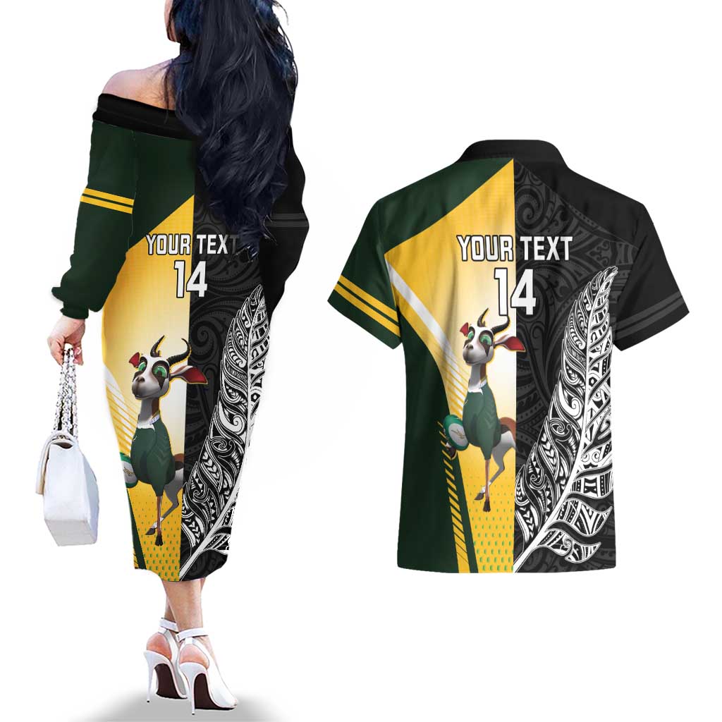 New Zealand and South Africa Rugby Custom Couples Matching Off The Shoulder Long Sleeve Dress and Hawaiian Shirt Maori Silver Fern Springbok Together - Vibe Hoodie