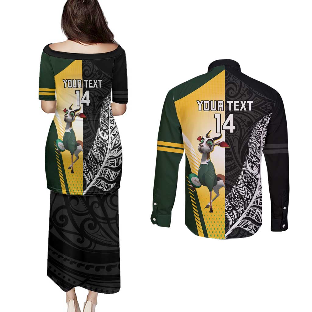 New Zealand and South Africa Rugby Custom Couples Matching Puletasi and Long Sleeve Button Shirt Maori Silver Fern Springbok Together - Vibe Hoodie