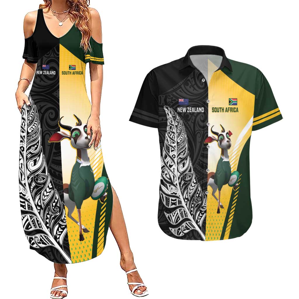 New Zealand and South Africa Rugby Custom Couples Matching Summer Maxi Dress and Hawaiian Shirt Maori Silver Fern Springbok Together - Vibe Hoodie