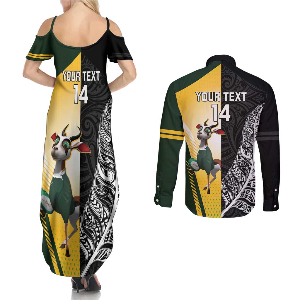 New Zealand and South Africa Rugby Custom Couples Matching Summer Maxi Dress and Long Sleeve Button Shirt Maori Silver Fern Springbok Together - Vibe Hoodie