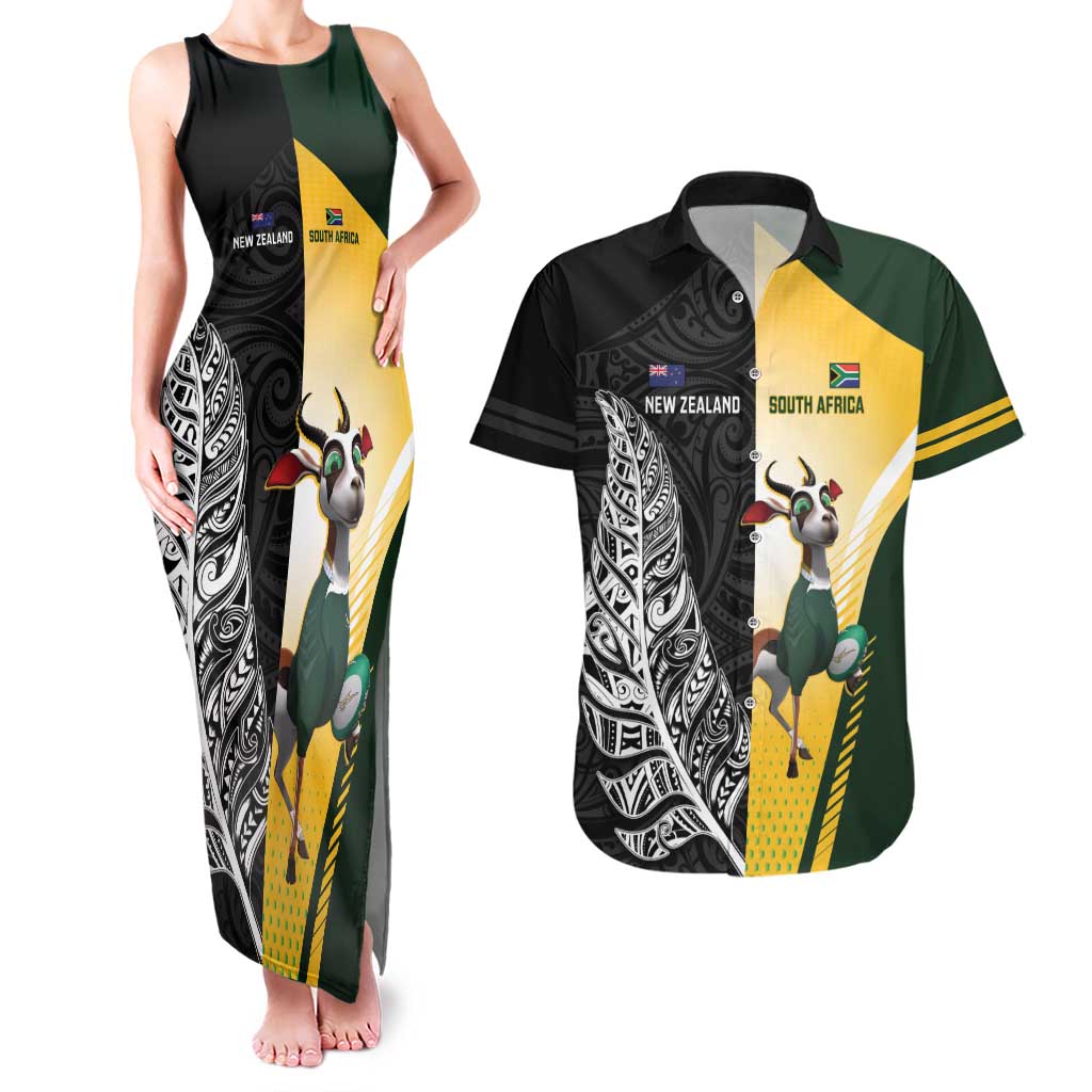 New Zealand and South Africa Rugby Custom Couples Matching Tank Maxi Dress and Hawaiian Shirt Maori Silver Fern Springbok Together - Vibe Hoodie