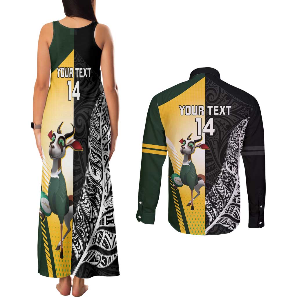 New Zealand and South Africa Rugby Custom Couples Matching Tank Maxi Dress and Long Sleeve Button Shirt Maori Silver Fern Springbok Together - Vibe Hoodie