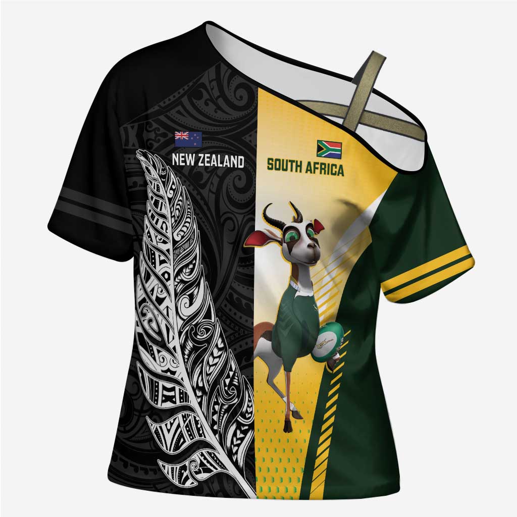 New Zealand and South Africa Rugby Custom Cross Shoulder Shirt Maori Silver Fern Springbok Together - Vibe Hoodie