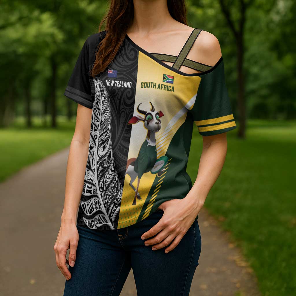 New Zealand and South Africa Rugby Custom Cross Shoulder Shirt Maori Silver Fern Springbok Together - Vibe Hoodie