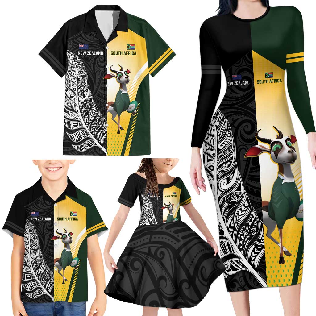 New Zealand and South Africa Rugby Custom Family Matching Long Sleeve Bodycon Dress and Hawaiian Shirt Maori Silver Fern Springbok Together - Vibe Hoodie