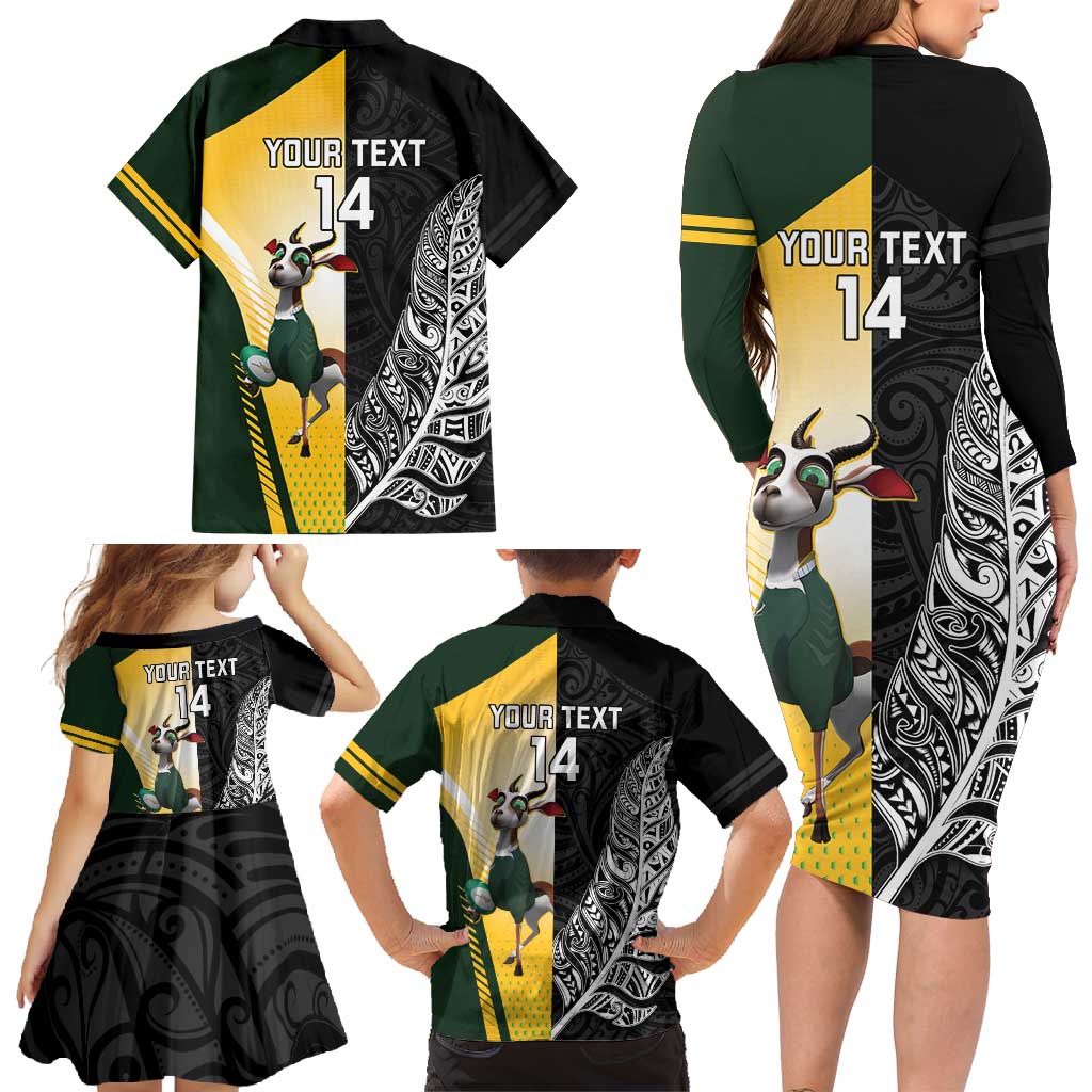 New Zealand and South Africa Rugby Custom Family Matching Long Sleeve Bodycon Dress and Hawaiian Shirt Maori Silver Fern Springbok Together - Vibe Hoodie