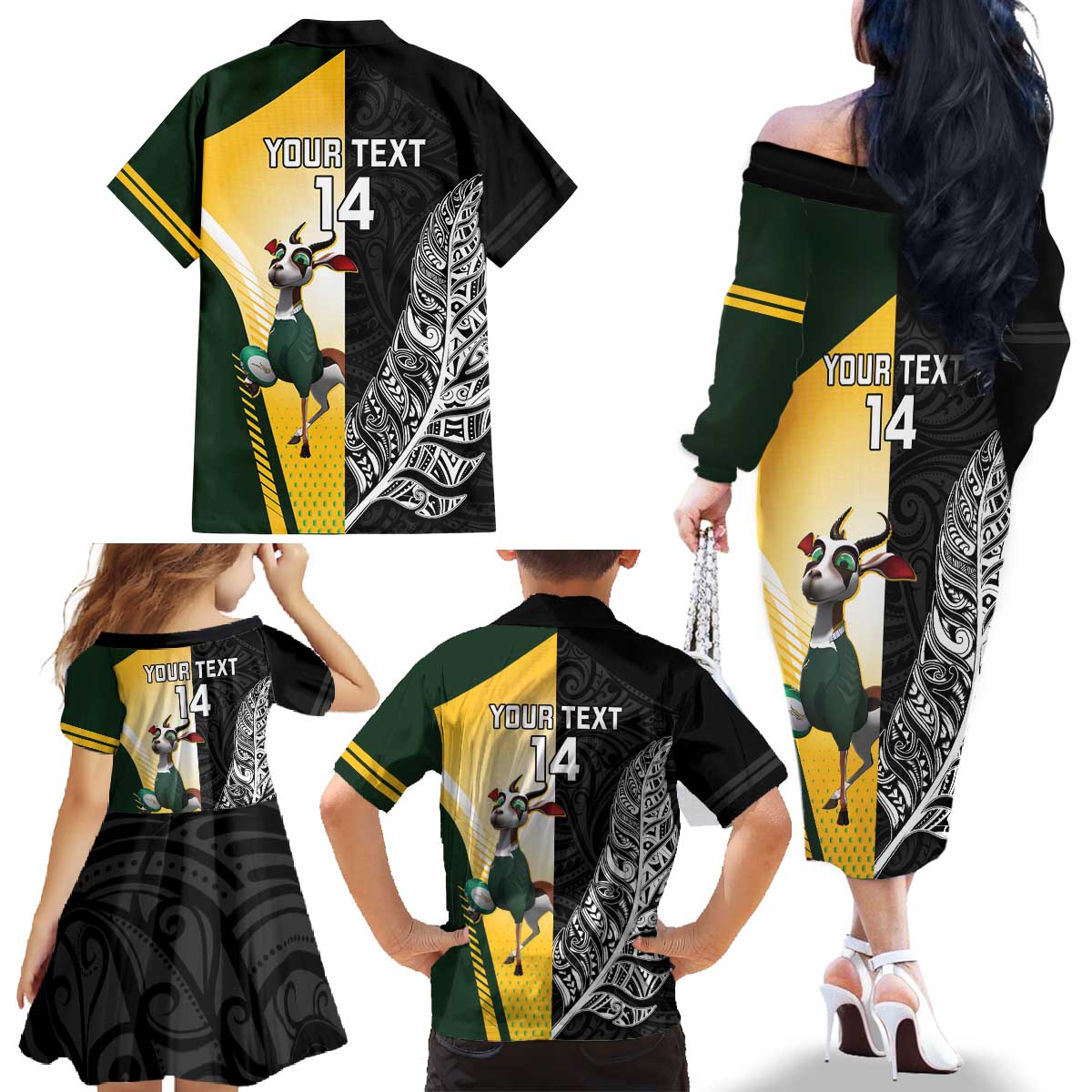 New Zealand and South Africa Rugby Custom Family Matching Off The Shoulder Long Sleeve Dress and Hawaiian Shirt Maori Silver Fern Springbok Together - Vibe Hoodie