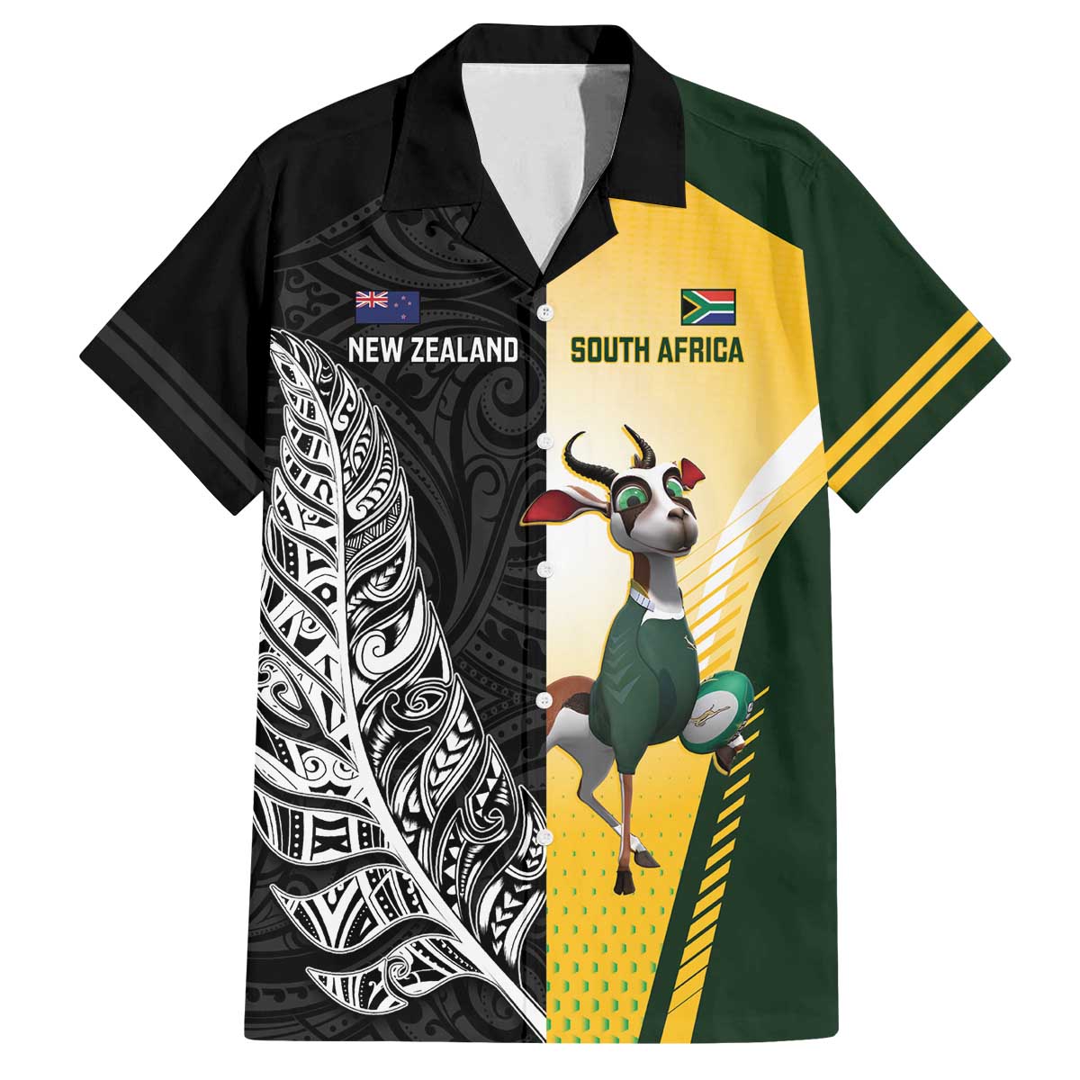 New Zealand and South Africa Rugby Custom Family Matching Off The Shoulder Long Sleeve Dress and Hawaiian Shirt Maori Silver Fern Springbok Together - Vibe Hoodie