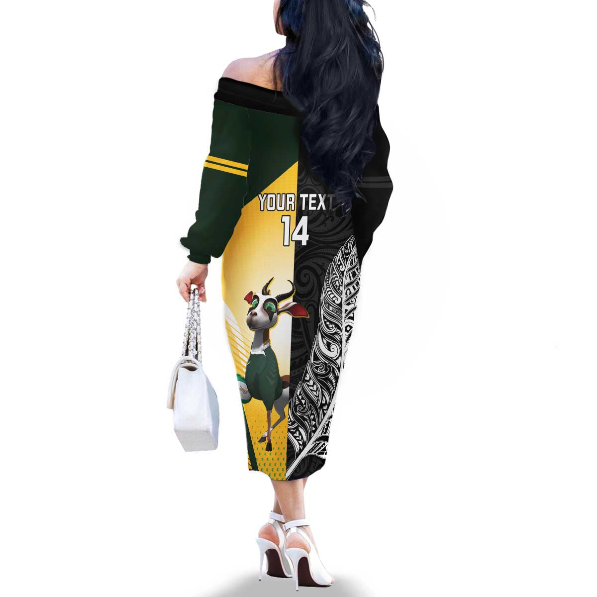 New Zealand and South Africa Rugby Custom Family Matching Off The Shoulder Long Sleeve Dress and Hawaiian Shirt Maori Silver Fern Springbok Together - Vibe Hoodie