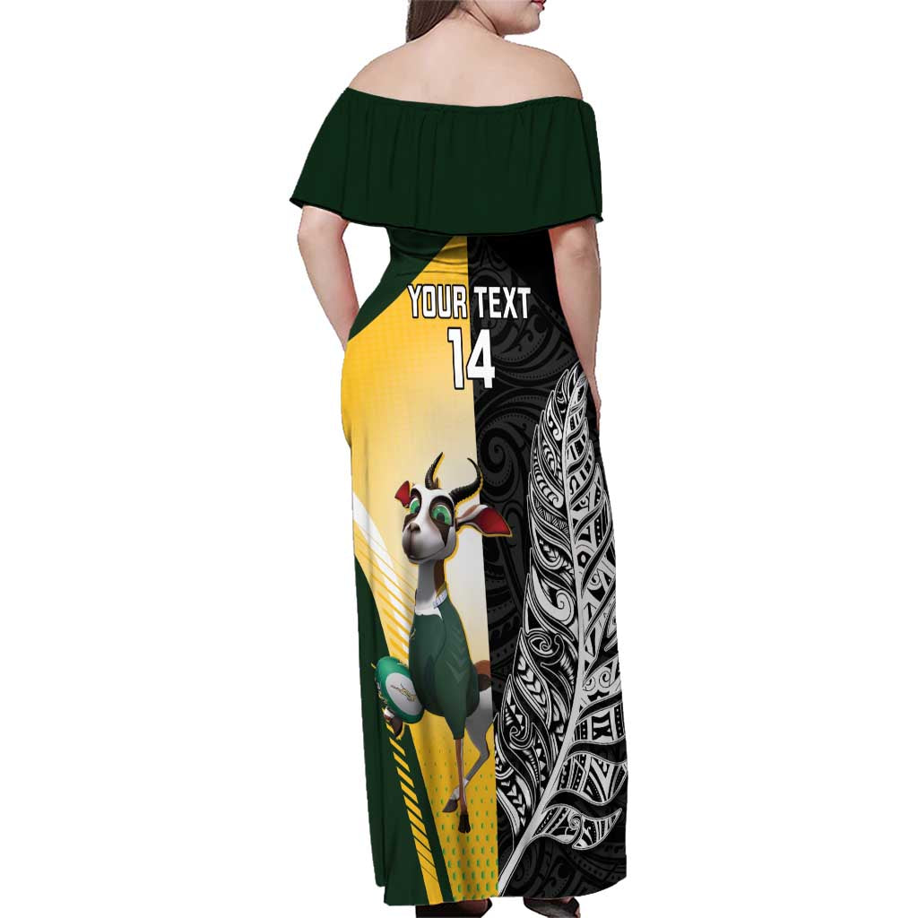 New Zealand and South Africa Rugby Custom Family Matching Off Shoulder Maxi Dress and Hawaiian Shirt Maori Silver Fern Springbok Together - Vibe Hoodie