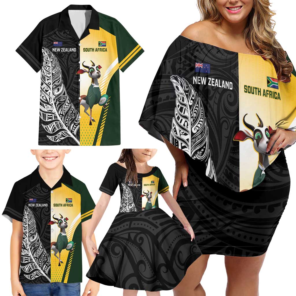 New Zealand and South Africa Rugby Custom Family Matching Off Shoulder Short Dress and Hawaiian Shirt Maori Silver Fern Springbok Together - Vibe Hoodie