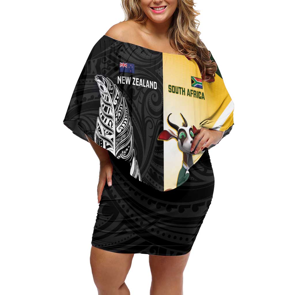 New Zealand and South Africa Rugby Custom Family Matching Off Shoulder Short Dress and Hawaiian Shirt Maori Silver Fern Springbok Together - Vibe Hoodie