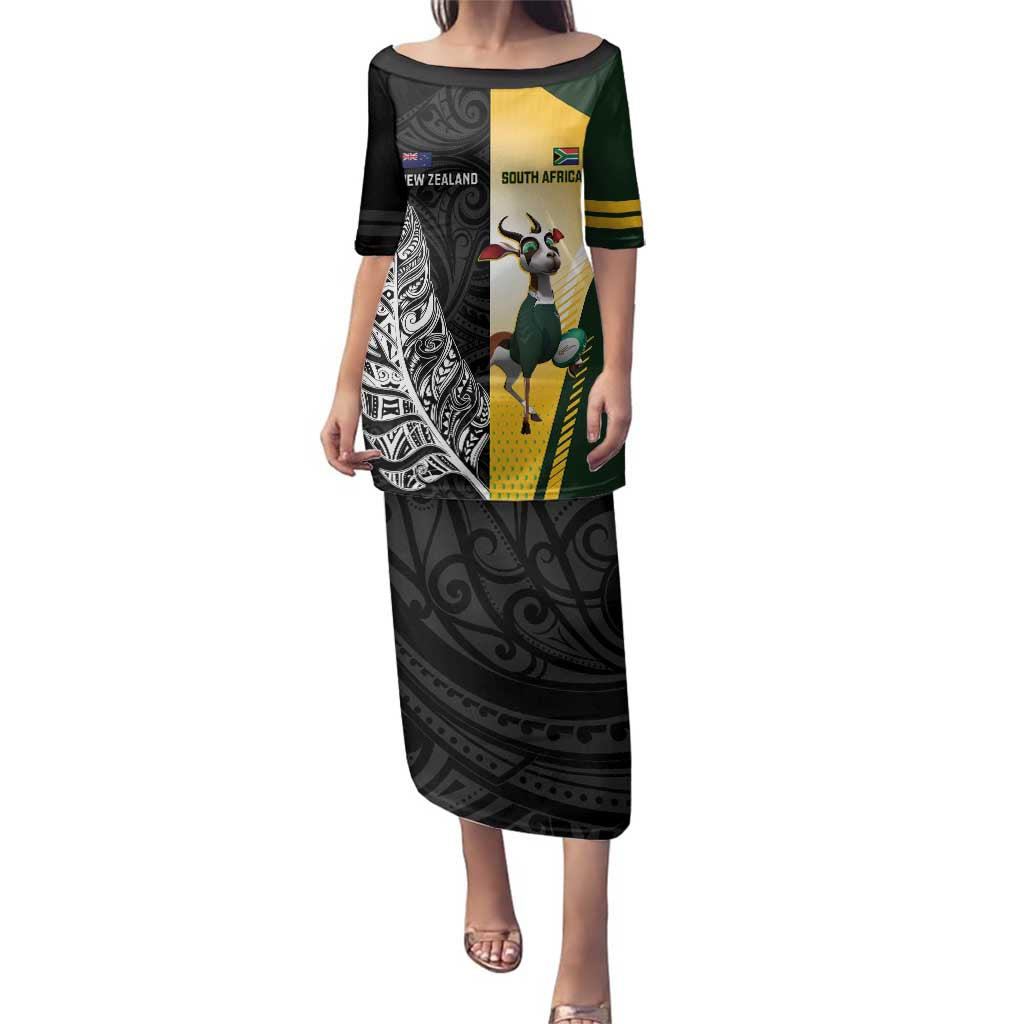 New Zealand and South Africa Rugby Custom Family Matching Puletasi and Hawaiian Shirt Maori Silver Fern Springbok Together - Vibe Hoodie