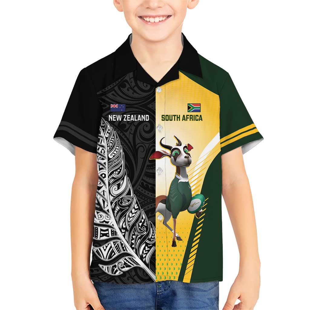 New Zealand and South Africa Rugby Custom Family Matching Puletasi and Hawaiian Shirt Maori Silver Fern Springbok Together - Vibe Hoodie