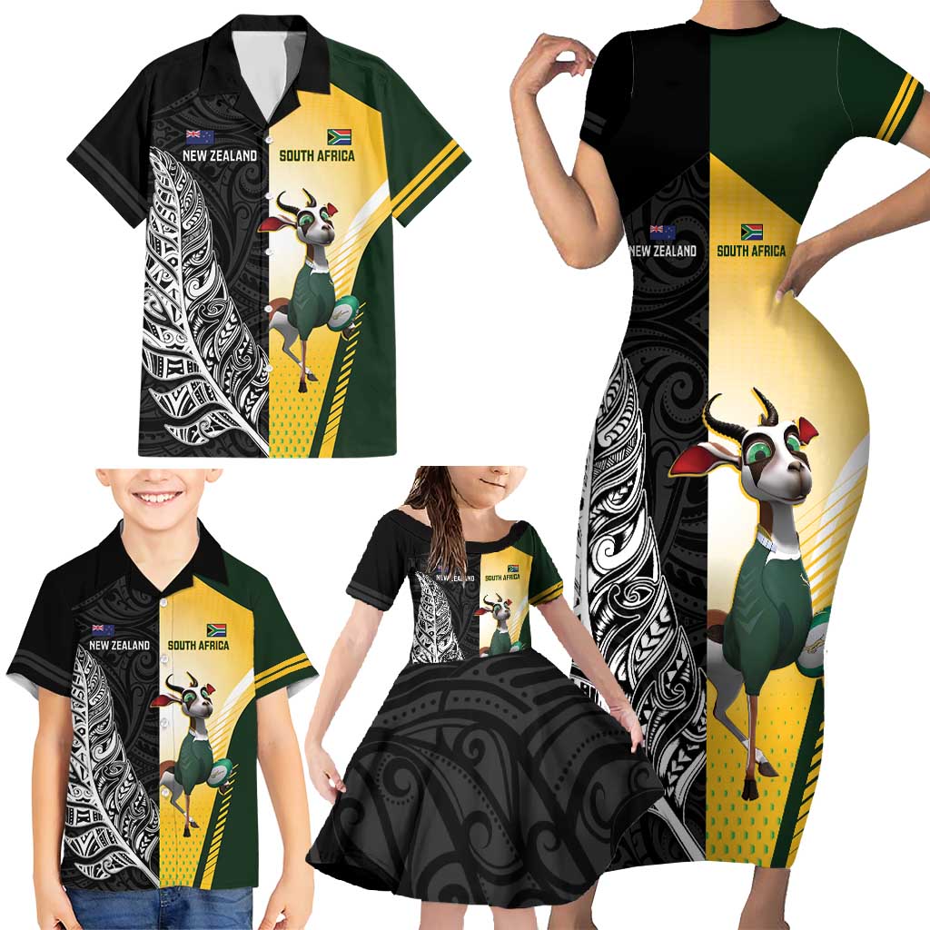 New Zealand and South Africa Rugby Custom Family Matching Short Sleeve Bodycon Dress and Hawaiian Shirt Maori Silver Fern Springbok Together - Vibe Hoodie