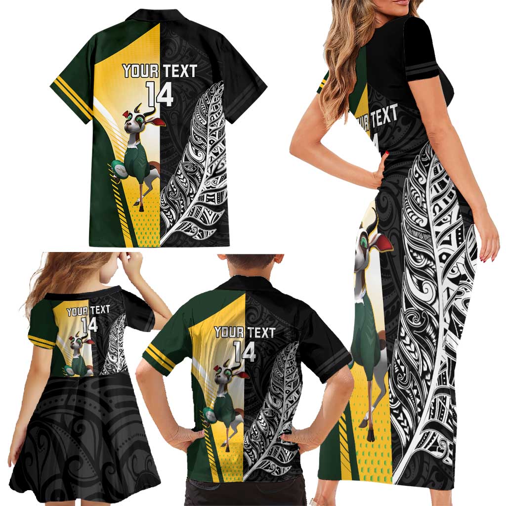 New Zealand and South Africa Rugby Custom Family Matching Short Sleeve Bodycon Dress and Hawaiian Shirt Maori Silver Fern Springbok Together - Vibe Hoodie